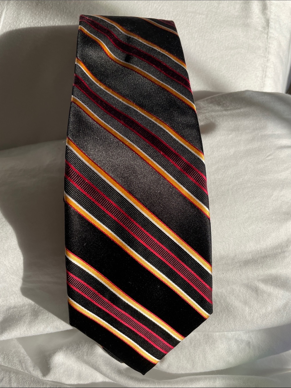 NWT Express Black Stripe Tie with Burgundy and Gold Accent Stripes 100% silk